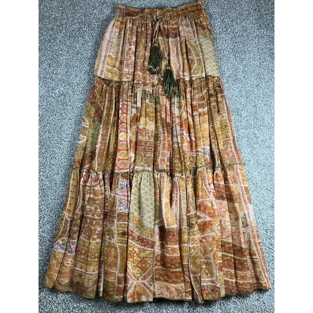 Miss June Paris‎ 100% Rayon Maxi Skirt Boho Gypsy Tassels Women's Size XS
